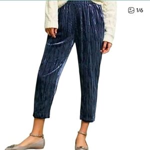 Ett Twa By Anthropologie Blue Crushed Velvet Pull On Pants Sz Large